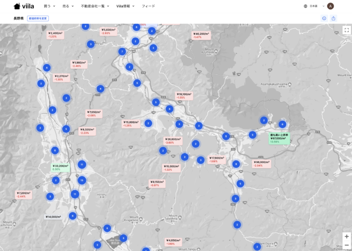 不動産プラットフォームViilaは全国の地価データが一目でわかるマップを追加 のメイン画像