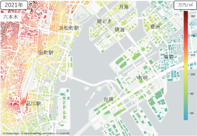 AIで視覚的に見る、東京の中古マンション価格のサブ画像7_画像：湾岸エリアの価格（2021年）