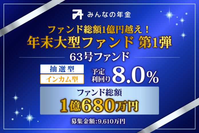 年末大型ファンド 第1弾『みんなの年金』63号ファンド　2023年12月7日（木）12:30より抽選型にて募集開始のメイン画像