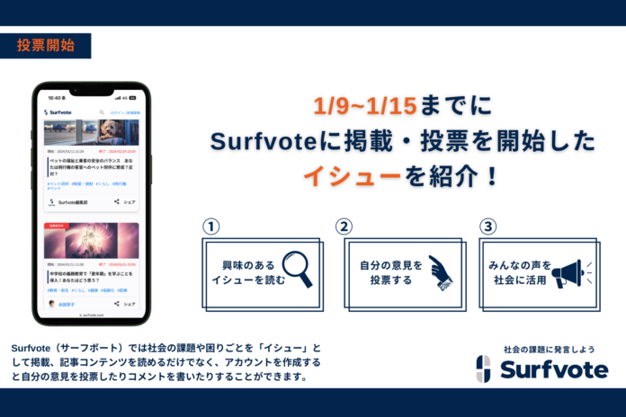 社会課題に参加できるプラットフォーム「Surfvote」、イシュー5件を新規発表・投票開始！のメイン画像