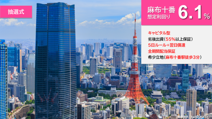 『らくたま16号（麻布十番①）』1/23より募集スタート！「全期間配当保証」「翌日償還」「優先劣後システム」を採用した高機能ファンドにより、資金効率最大化と投資安定性の向上を目指します。のメイン画像