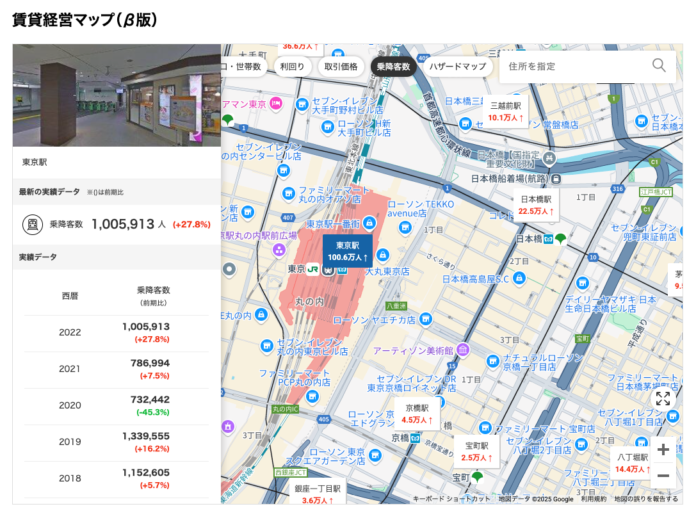 楽待が提供する「賃貸経営マップ」に乗降客数の推移を確認できる機能を追加のメイン画像