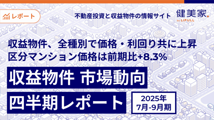 収益物件、全種別で価格・利回り共に上昇。区分マンション価格は前期比+8.3%の2,463万円に。「収益物件 市場動向四半期レポート」2025年7月～9月期のメイン画像